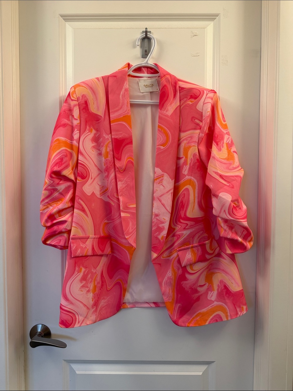 Marbled Pink & Orange Open-Front Blazer